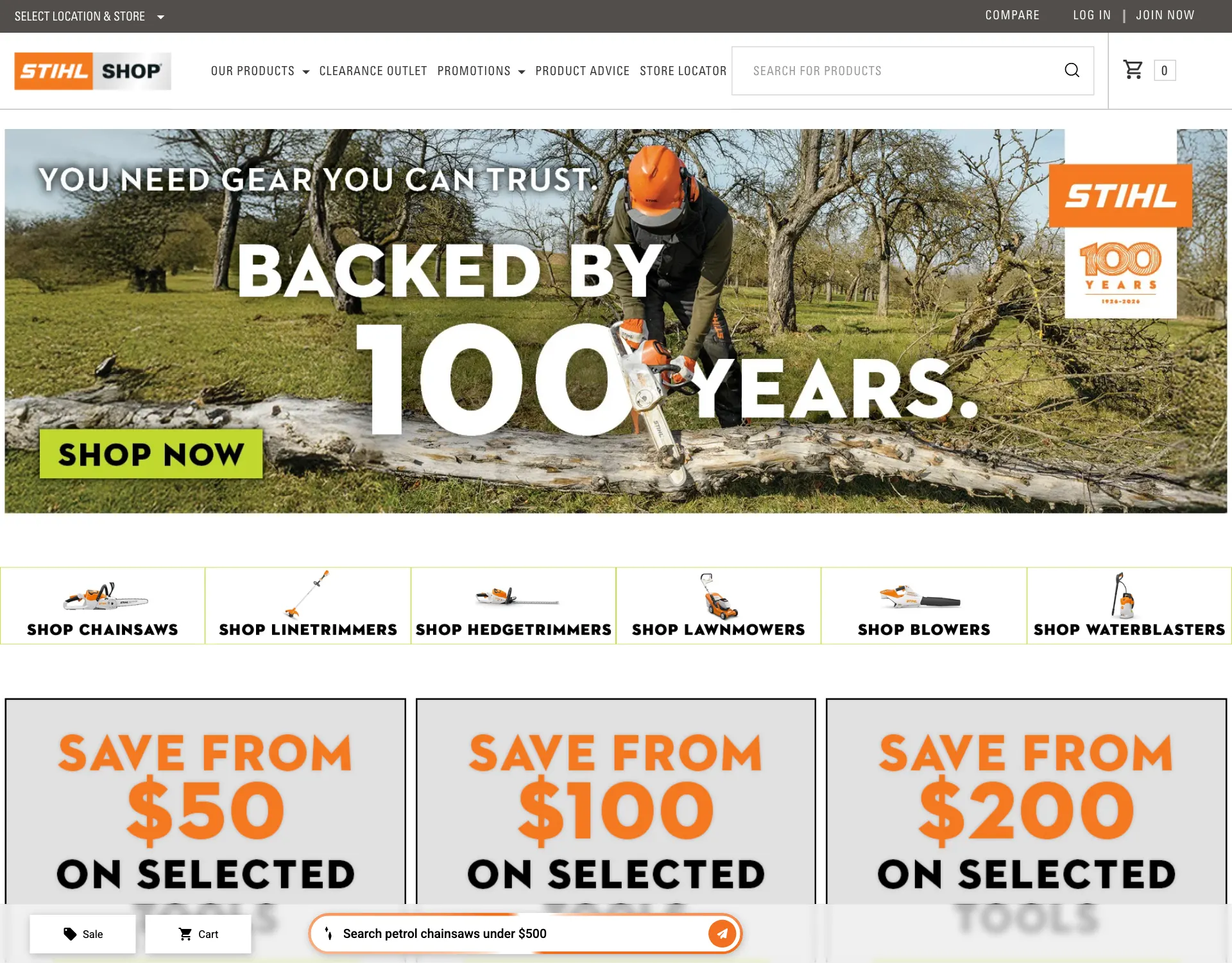 STIHL Shop website, a full transactional store