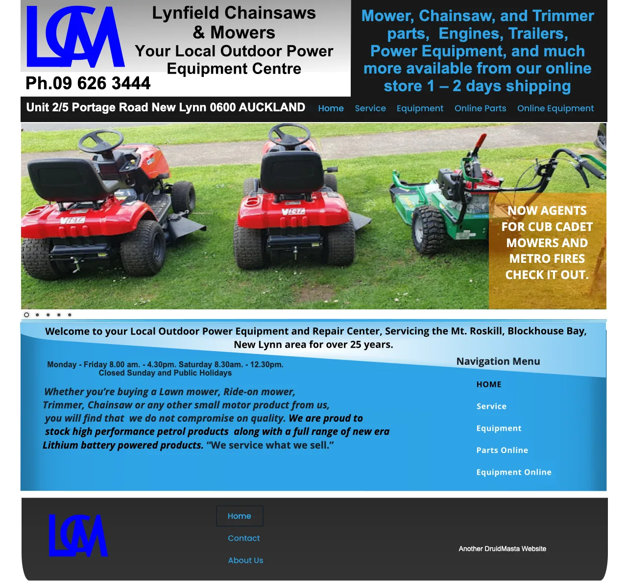 Current Lynfield Chainsaws & Mowers homepage