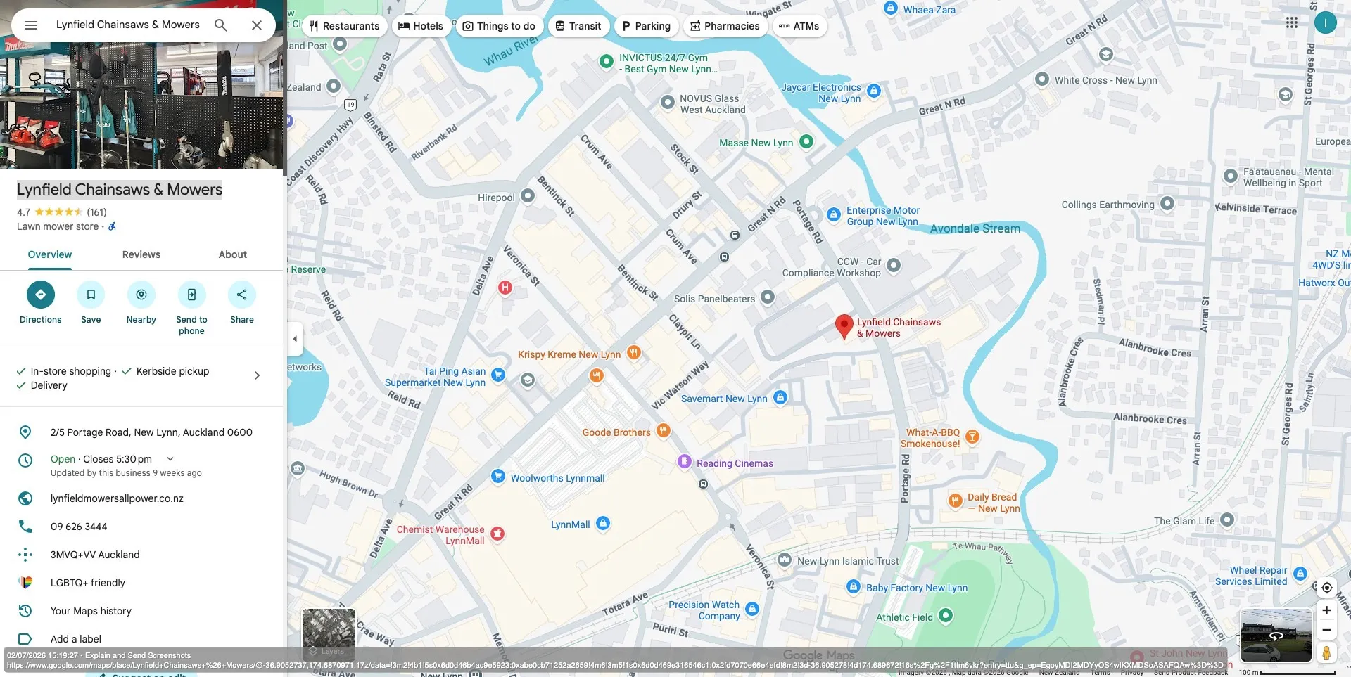 Google reviews panel for Lynfield showing 4.7 stars and 161 reviews